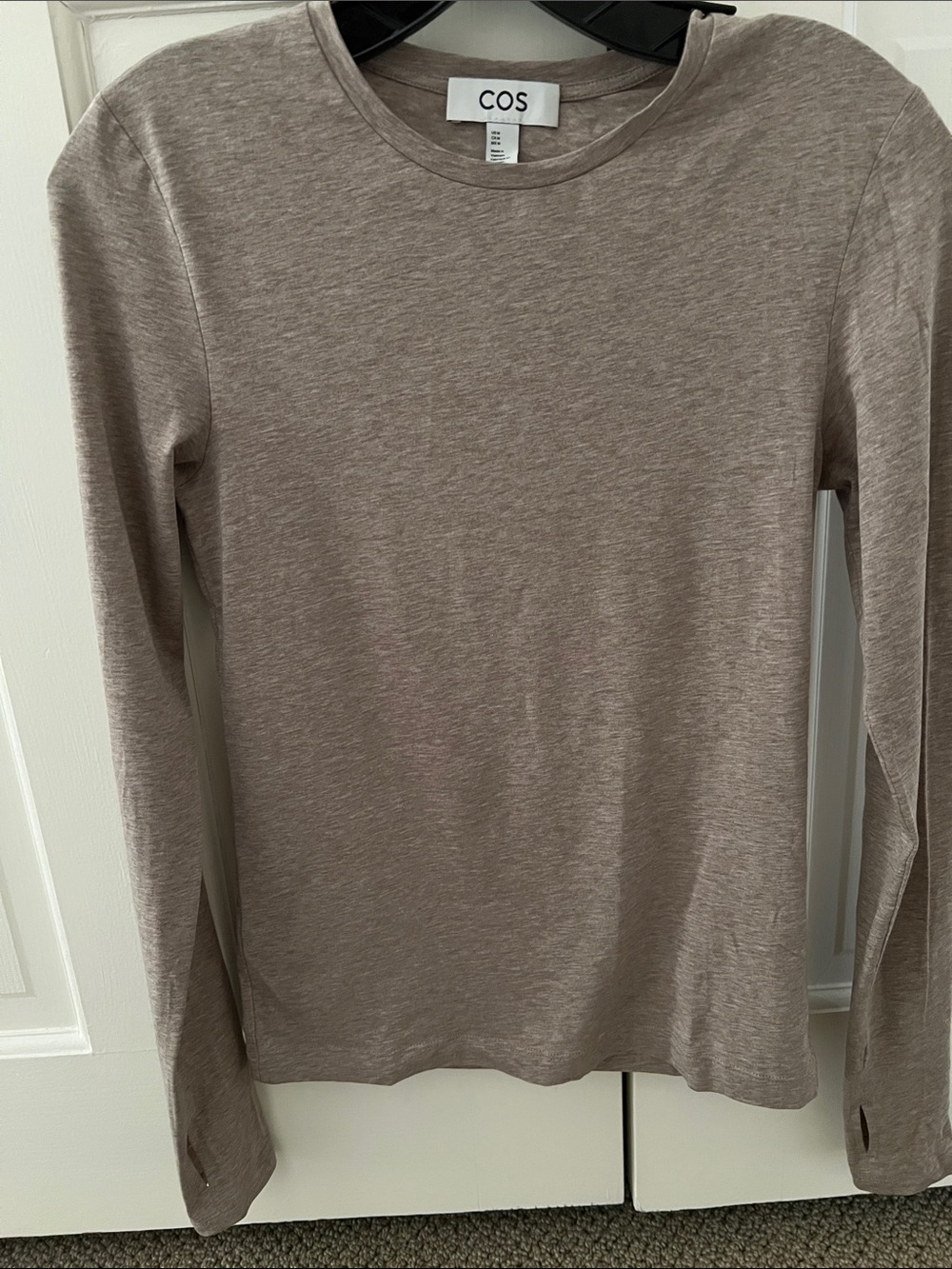 COS Women's Crewneck Long-Sleeve T-shirt— Light Heather Taupe (M)